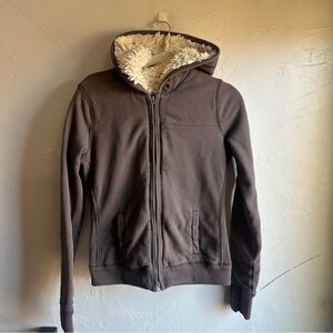 Ruehl No.925 Sherpa Lined Brown Hoodie Y2K Abercrombie Core Cozy Zip Jacket L